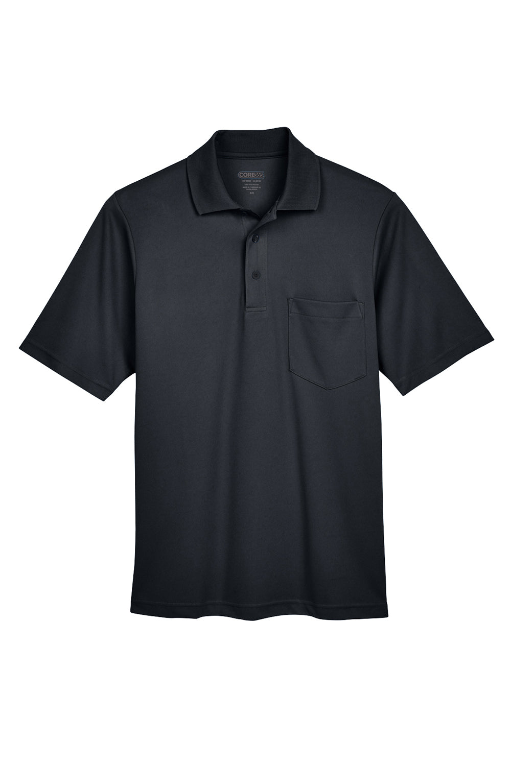 Core 365 88181P Mens Origin Performance Moisture Wicking Short Sleeve Polo Shirt w/ Pocket Black Flat Front