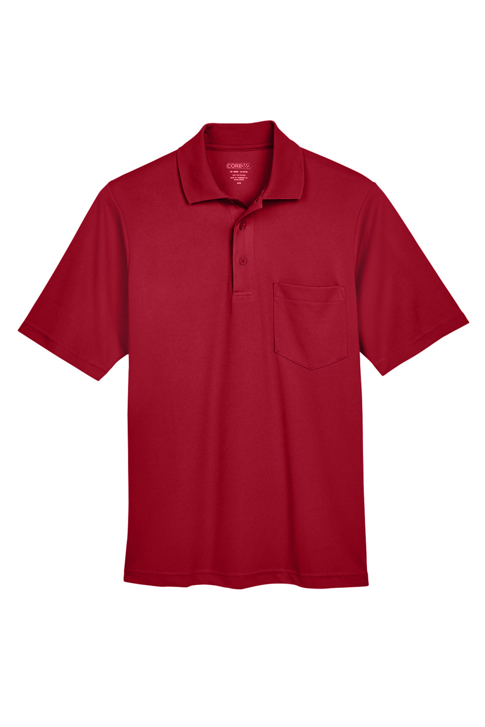 Core 365 88181P Mens Origin Performance Moisture Wicking Short Sleeve Polo Shirt w/ Pocket Classic Red Flat Front