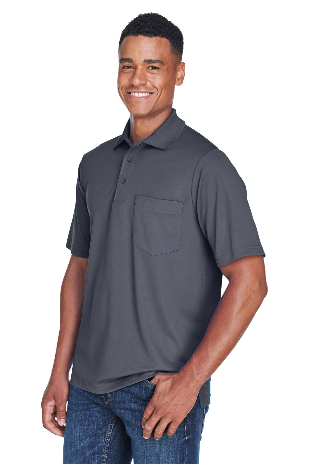 Core 365 88181P Mens Origin Performance Moisture Wicking Short Sleeve Polo Shirt w/ Pocket Carbon Grey Model 3q