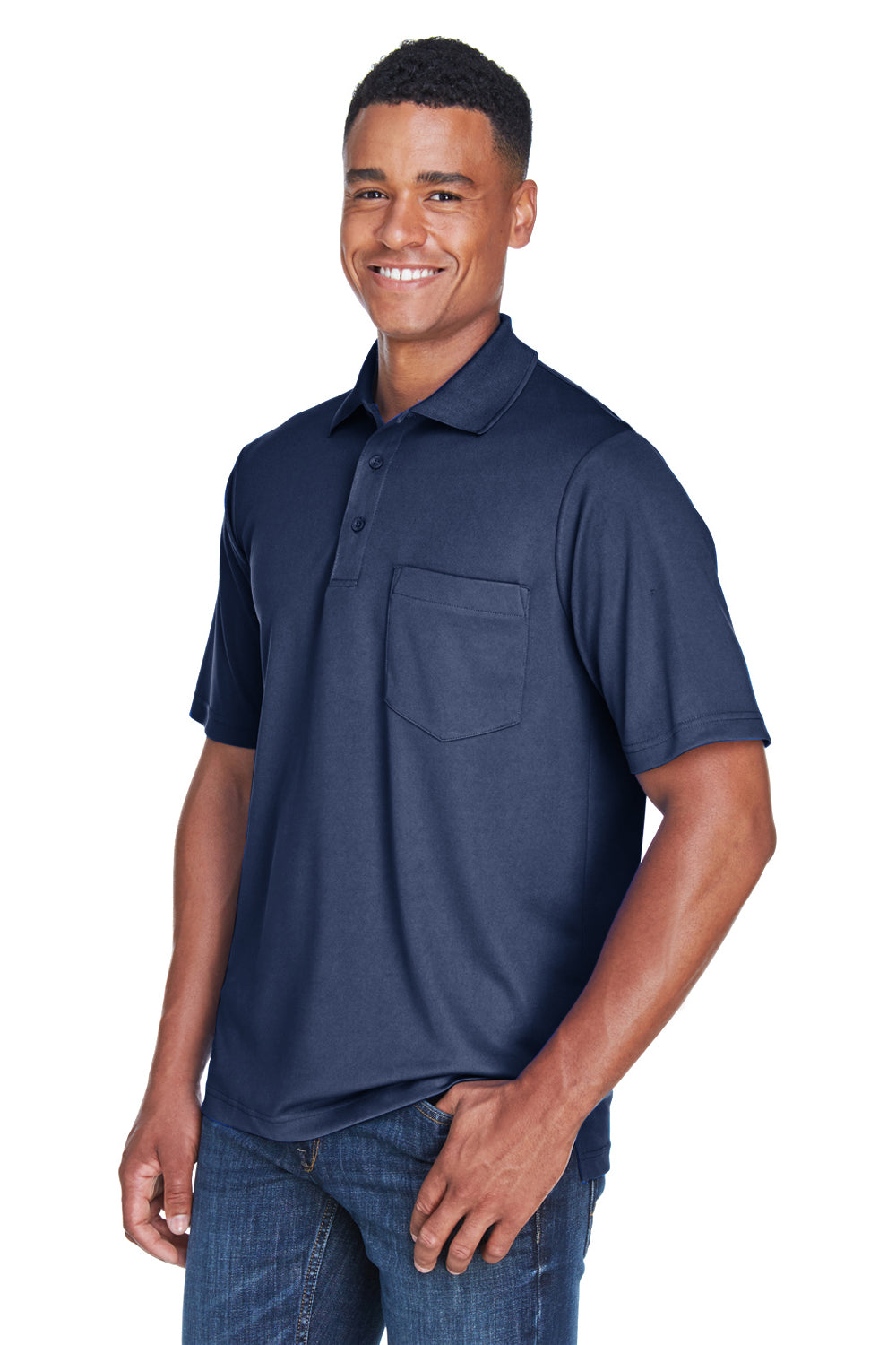 Core 365 88181P Mens Origin Performance Moisture Wicking Short Sleeve Polo Shirt w/ Pocket Classic Navy Blue Model 3q