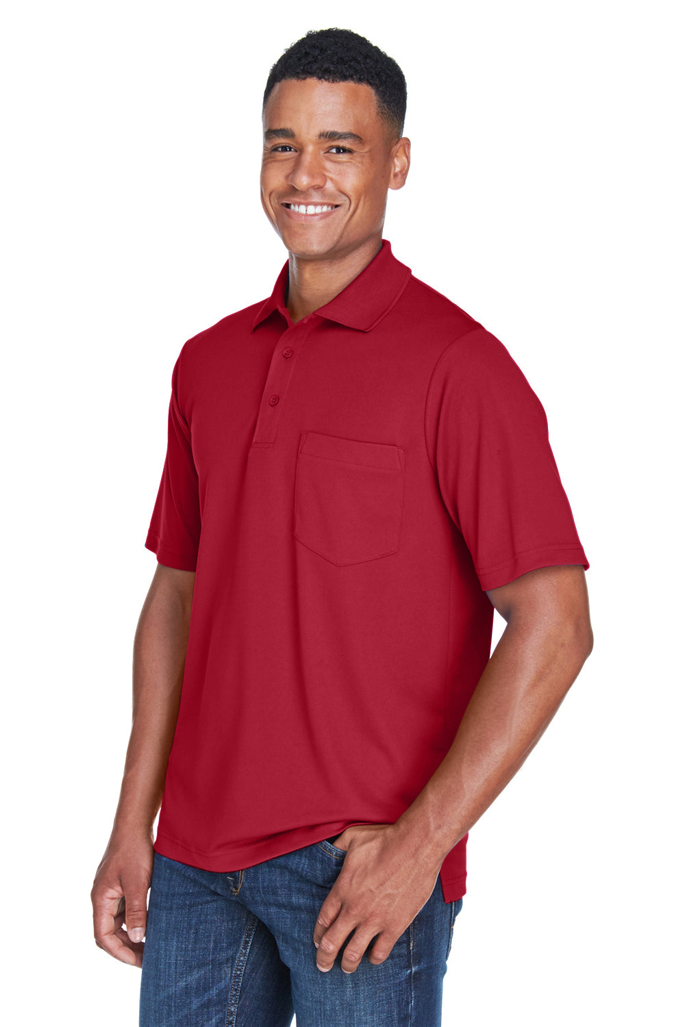 Core 365 88181P Mens Origin Performance Moisture Wicking Short Sleeve Polo Shirt w/ Pocket Classic Red Model 3q