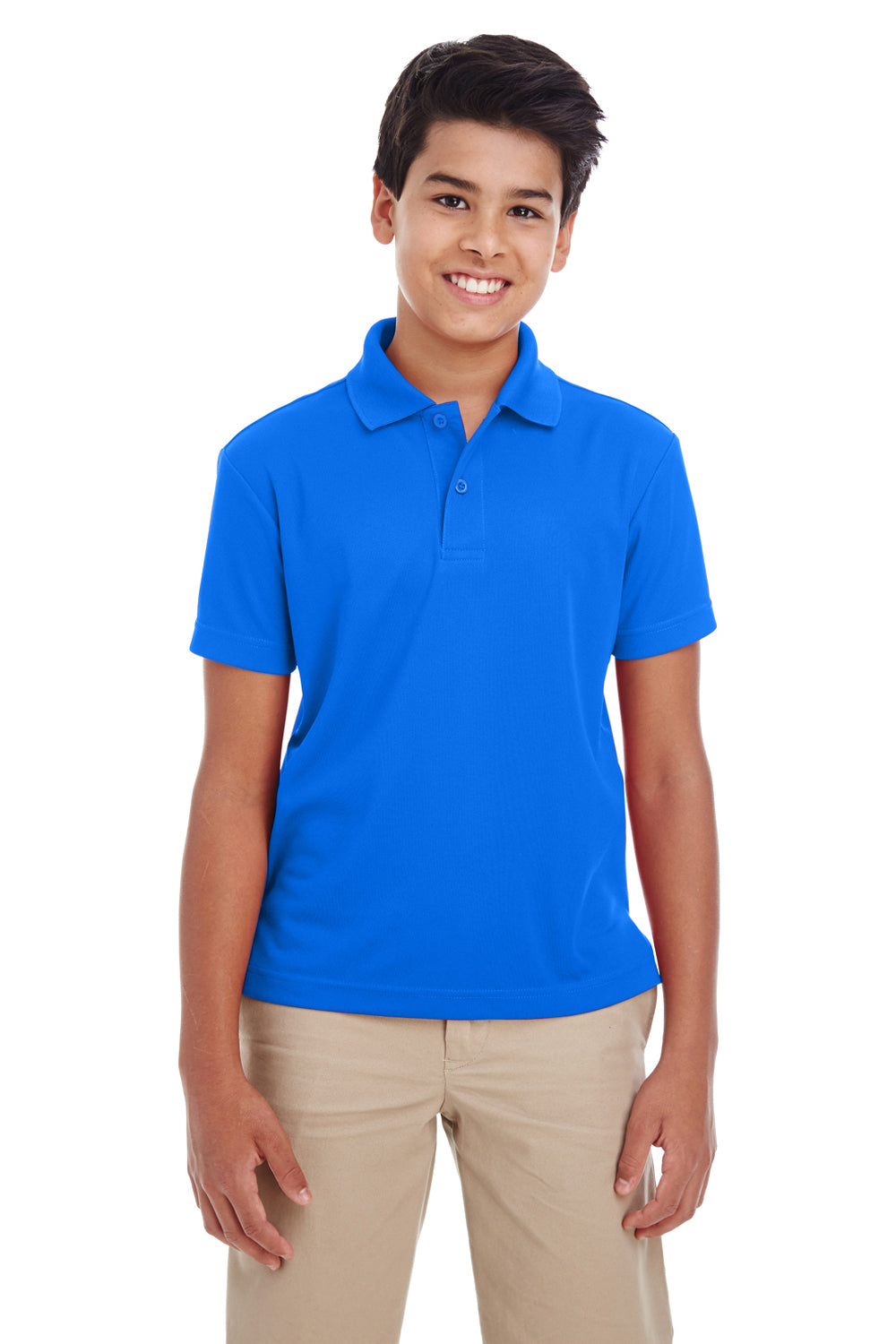 Core 365 88181Y Youth Origin Performance Moisture Wicking Short Sleeve Polo Shirt True Royal Blue Model Front