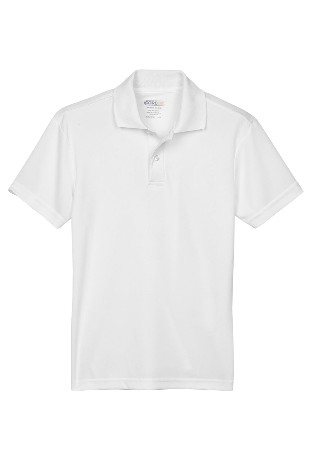 Core 365 88181Y Youth Origin Performance Moisture Wicking Short Sleeve Polo Shirt White Flat Front