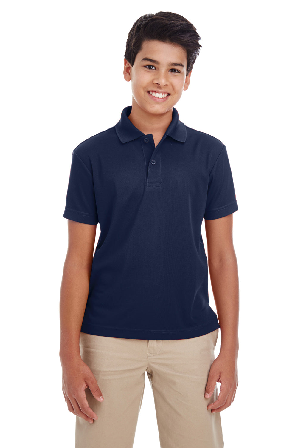 Core 365 88181Y Youth Origin Performance Moisture Wicking Short Sleeve Polo Shirt Classic Navy Blue Model Front