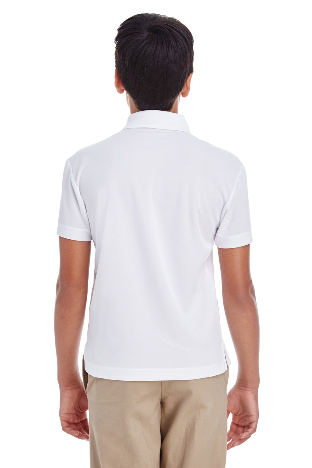 Core 365 88181Y Youth Origin Performance Moisture Wicking Short Sleeve Polo Shirt White Model Back