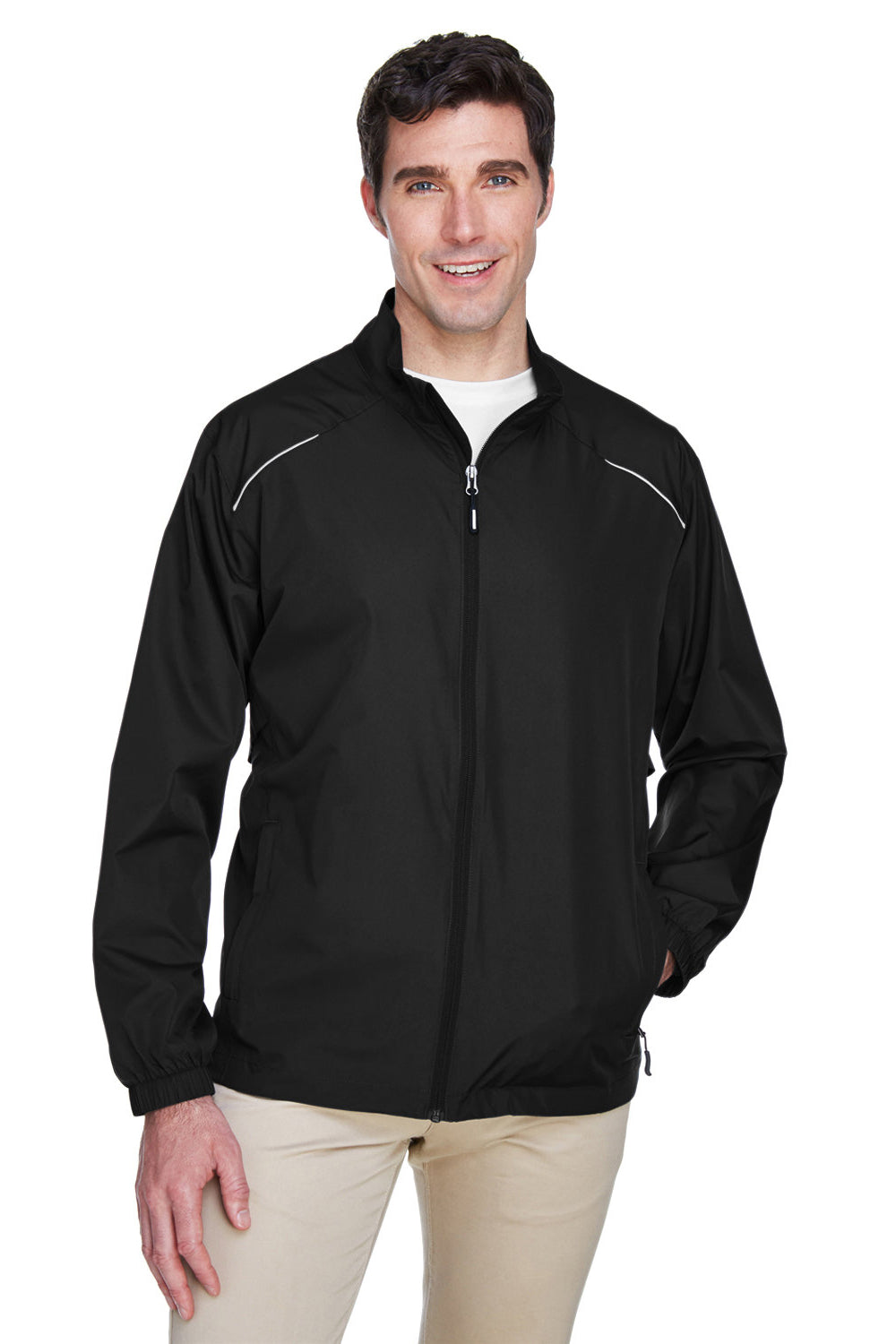 Core 365 88183/88183T Mens Motivate Water Resistant Full Zip Jacket Black Model Front