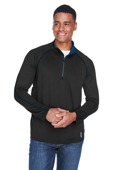 North End 88187 Mens Radar Performance Moisture Wicking 1/4 Zip Sweatshirt Black/True Royal Blue Model Front