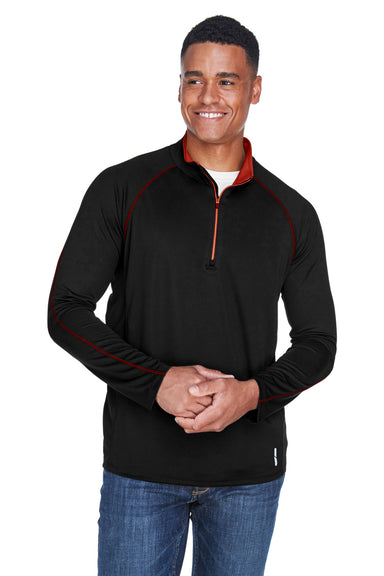 North End 88187 Mens Radar Performance Moisture Wicking 1/4 Zip Sweatshirt Black/Classic Red Model Front