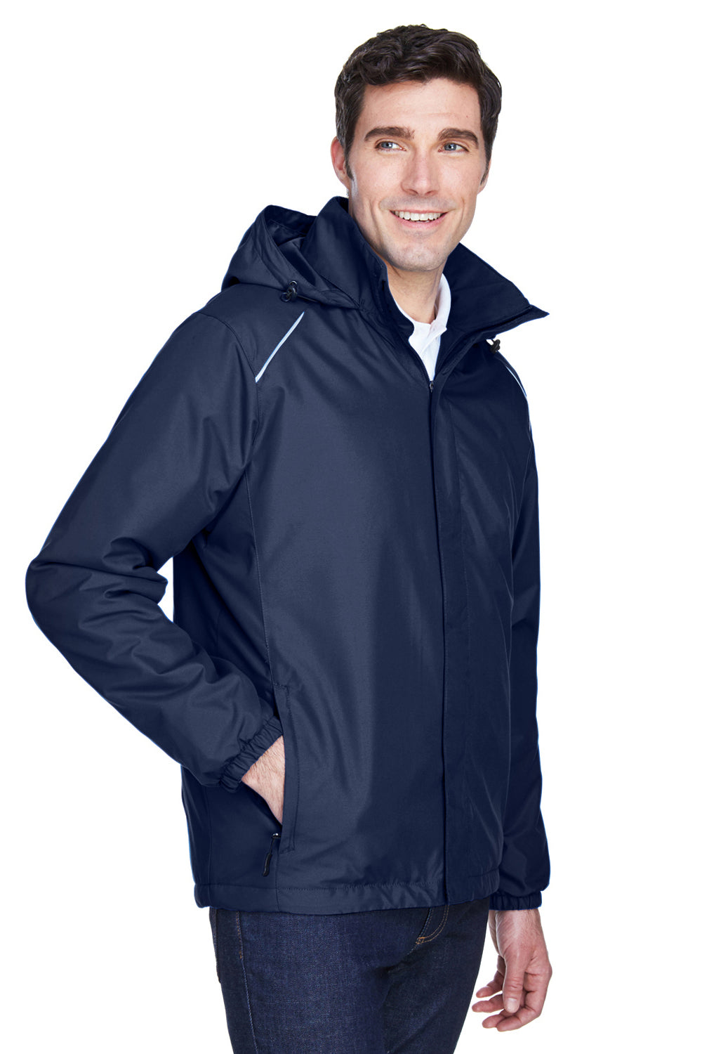 Core 365 88189/88189T Mens Brisk Full Zip Hooded Jacket Classic Navy Blue Model 3q