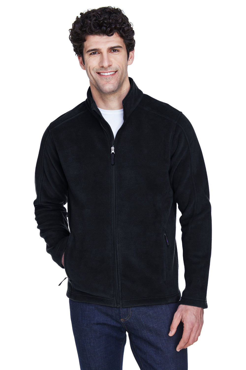 Core 365 88190/88190T Mens Journey Pill Resistant Fleece Full Zip Jacket Black Model Front