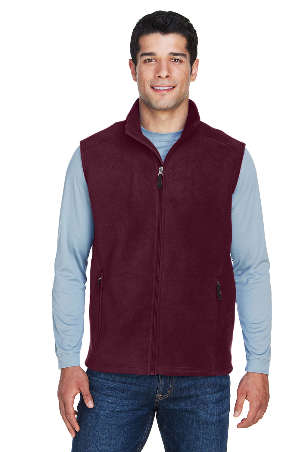 Core 365 88191/88191T Mens Journey Pill Resistant Fleece Full Zip Vest Burgundy Model Front