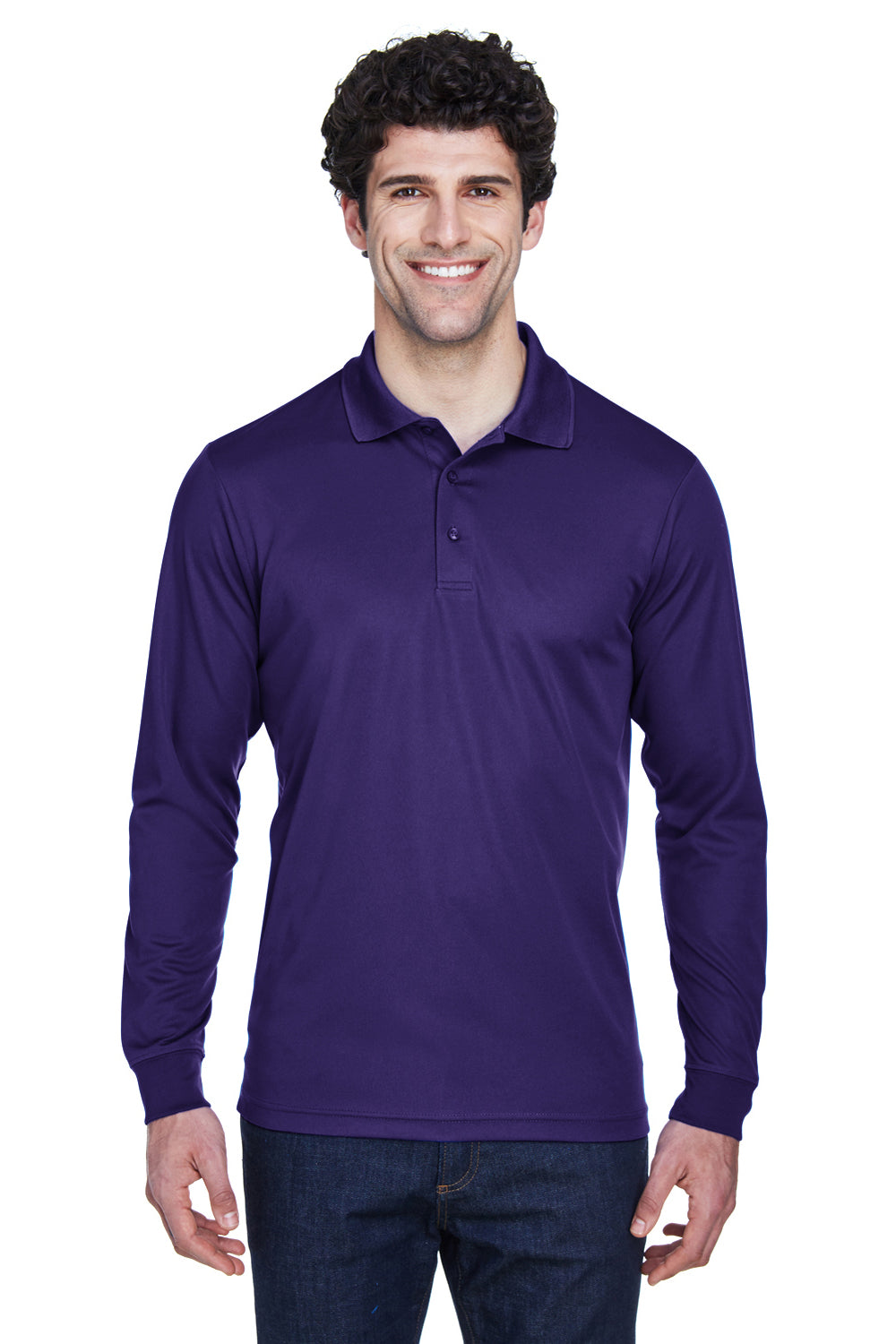 Core 365 88192/88192T Mens Pinnacle Performance Moisture Wicking Long Sleeve Polo Shirt Campus Purple Model Front