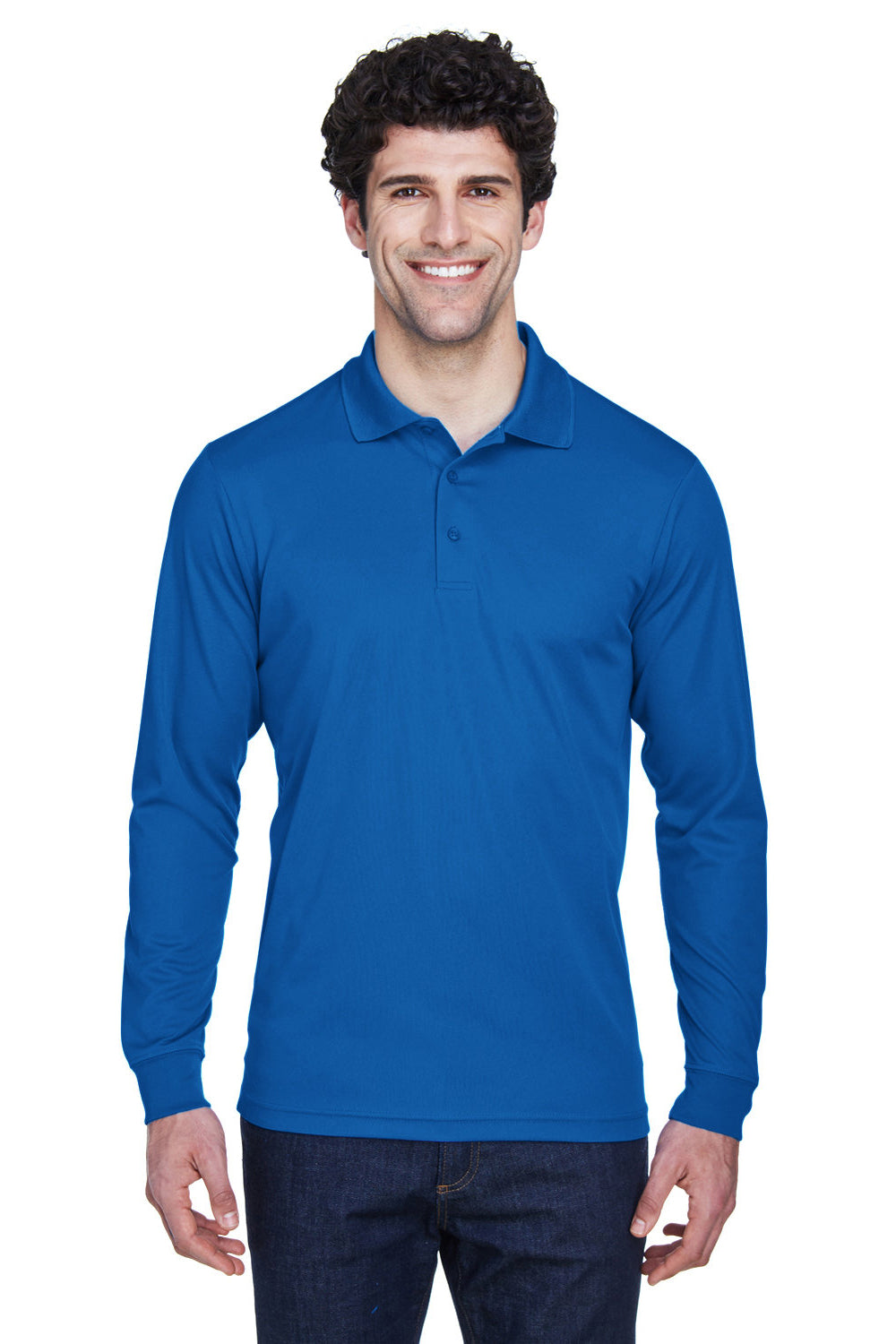 Core 365 88192/88192T Mens Pinnacle Performance Moisture Wicking Long Sleeve Polo Shirt True Royal Blue Model Front