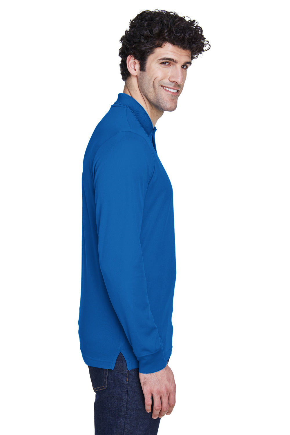 Core 365 88192/88192T Mens Pinnacle Performance Moisture Wicking Long Sleeve Polo Shirt True Royal Blue Model Side