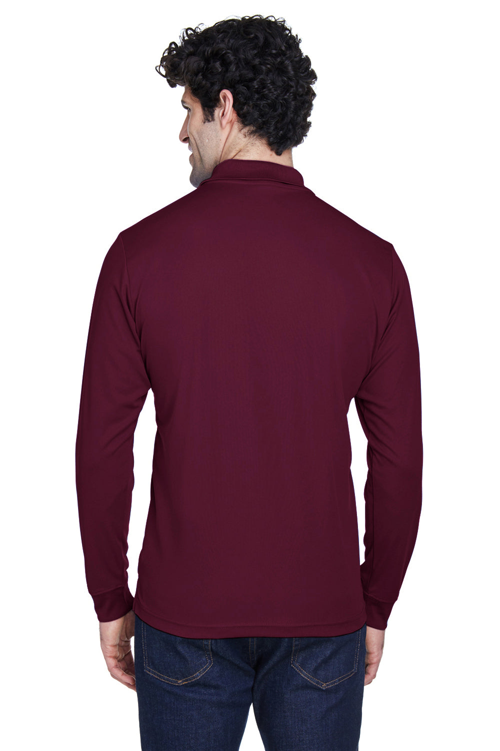 Core 365 88192/88192T Mens Pinnacle Performance Moisture Wicking Long Sleeve Polo Shirt Burgundy Model Back