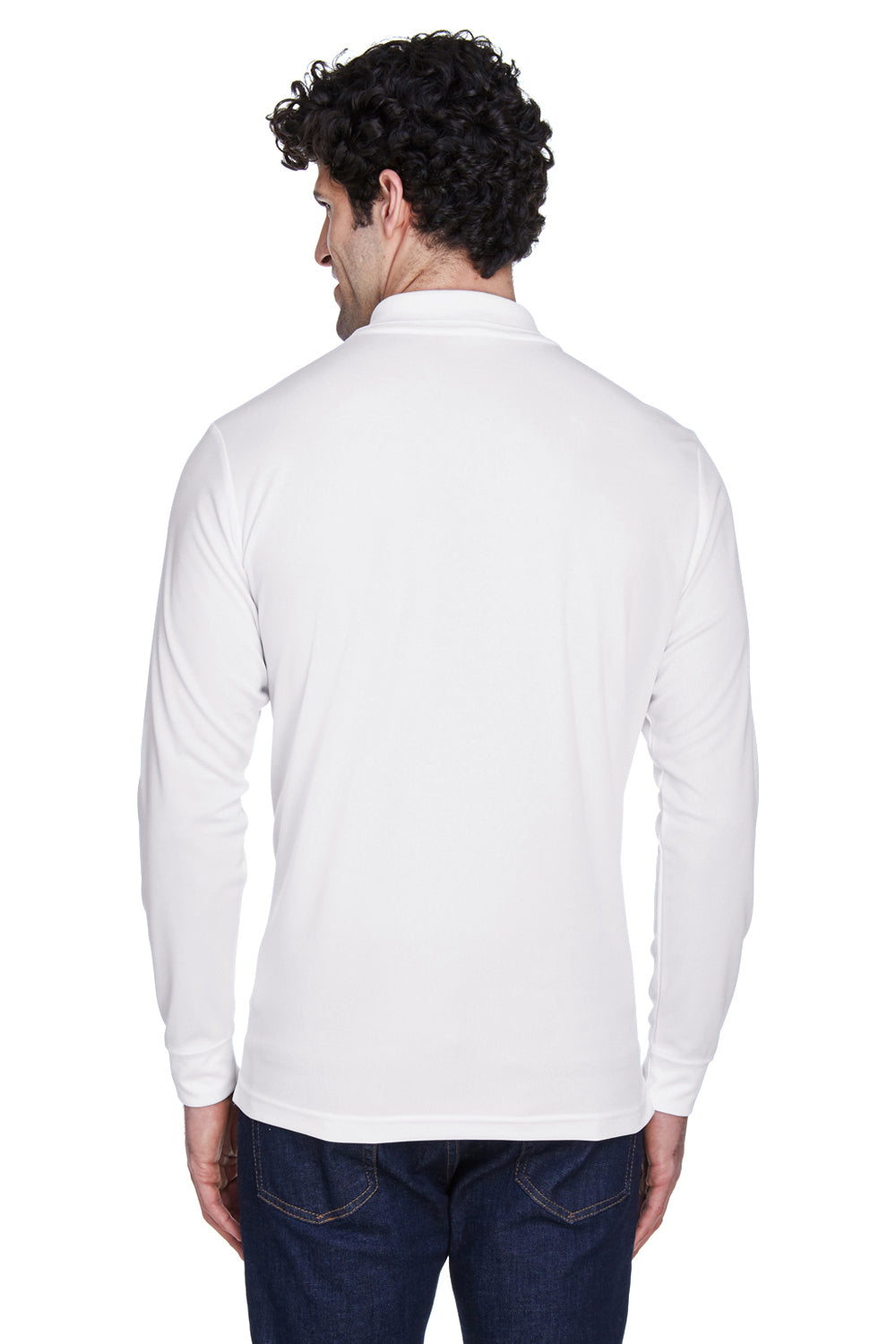 Core 365 88192/88192T Mens Pinnacle Performance Moisture Wicking Long Sleeve Polo Shirt White Model Back