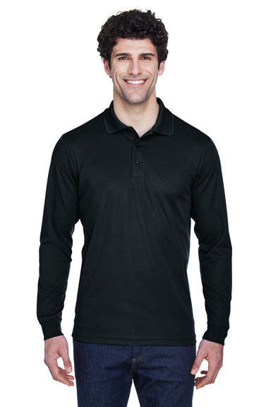 Core 365 88192/88192T Mens Pinnacle Performance Moisture Wicking Long Sleeve Polo Shirt Black Model Front