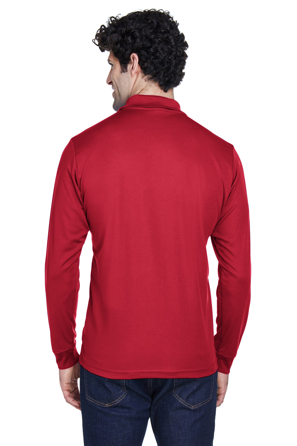 Core 365 88192/88192T Mens Pinnacle Performance Moisture Wicking Long Sleeve Polo Shirt Classic Red Model Back