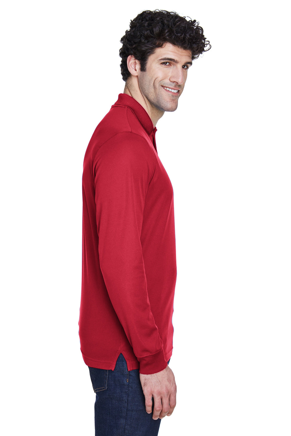 Core 365 88192/88192T Mens Pinnacle Performance Moisture Wicking Long Sleeve Polo Shirt Classic Red Model Side