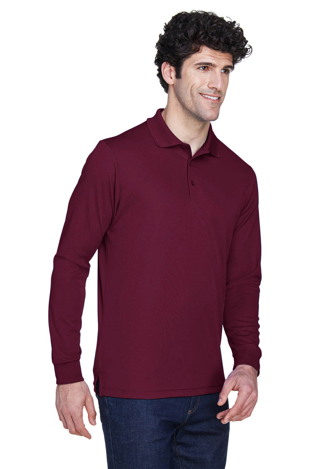 Core 365 88192/88192T Mens Pinnacle Performance Moisture Wicking Long Sleeve Polo Shirt Burgundy Model 3q