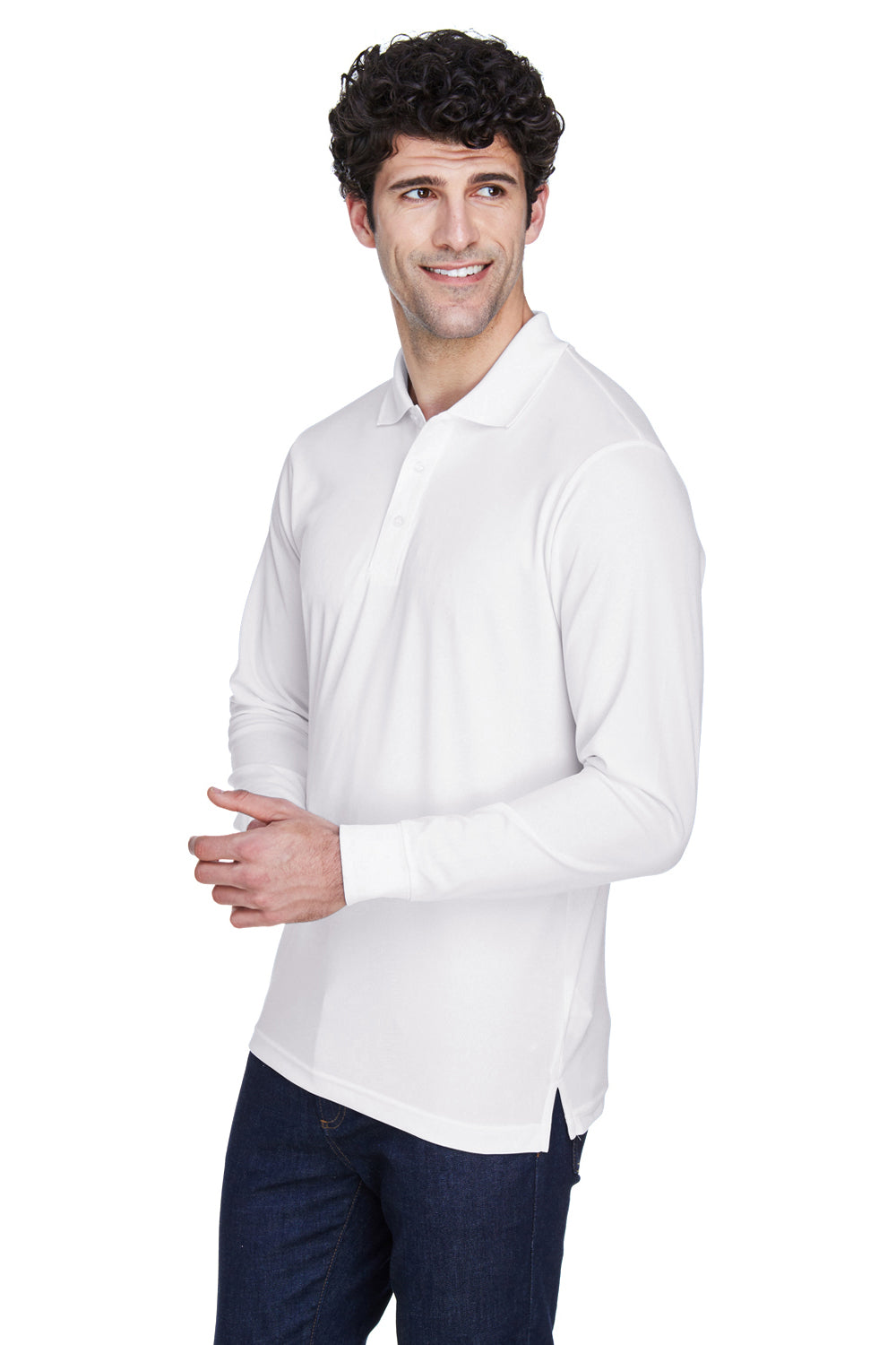 Core 365 88192/88192T Mens Pinnacle Performance Moisture Wicking Long Sleeve Polo Shirt White Model 3q