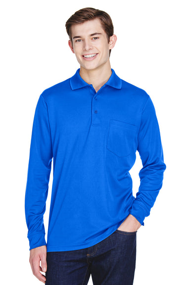 Core 365 88192P Mens Pinnacle Performance Moisture Wicking Long Sleeve Polo Shirt w/ Pocket True Royal Blue Model Front