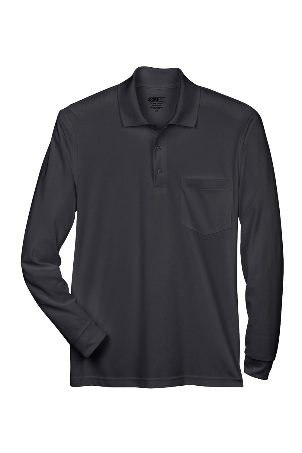 Core 365 88192P Mens Pinnacle Performance Moisture Wicking Long Sleeve Polo Shirt w/ Pocket Black Flat Front