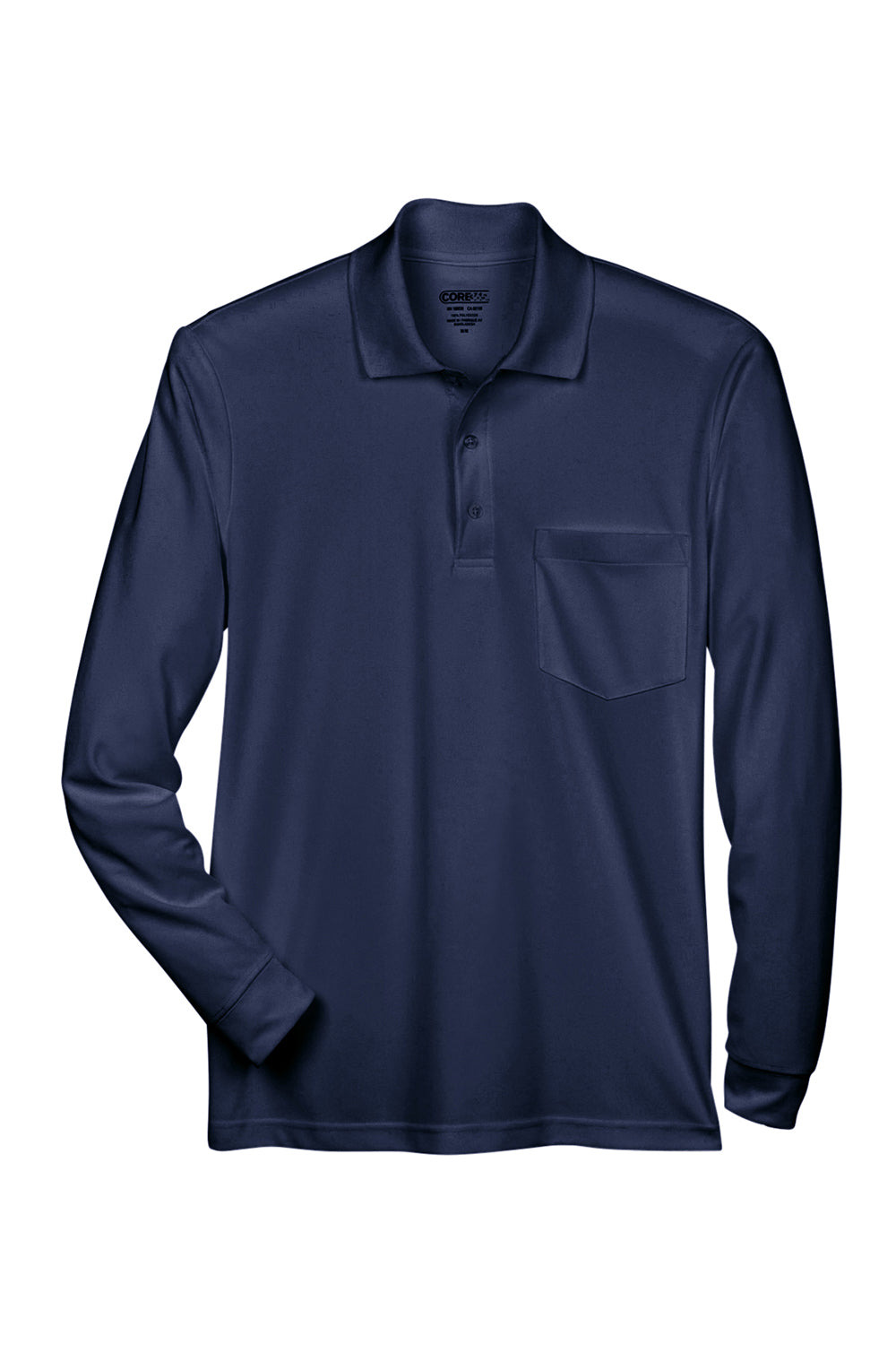 Core 365 88192P Mens Pinnacle Performance Moisture Wicking Long Sleeve Polo Shirt w/ Pocket Classic Navy Blue Flat Front