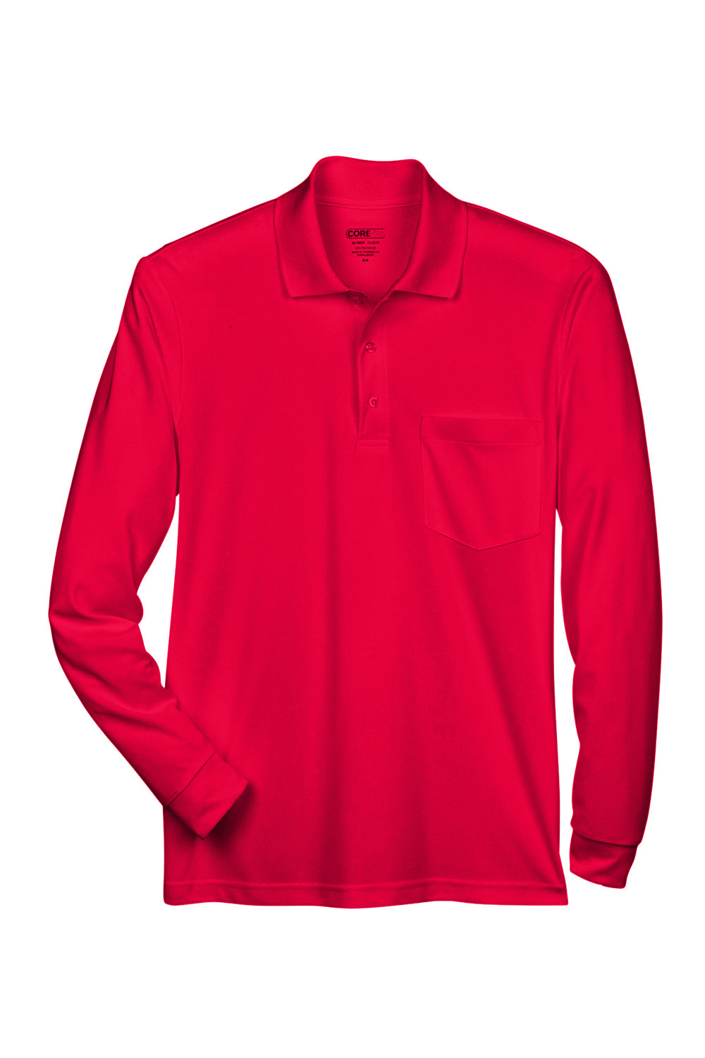 Core 365 88192P Mens Pinnacle Performance Moisture Wicking Long Sleeve Polo Shirt w/ Pocket Classic Red Flat Front