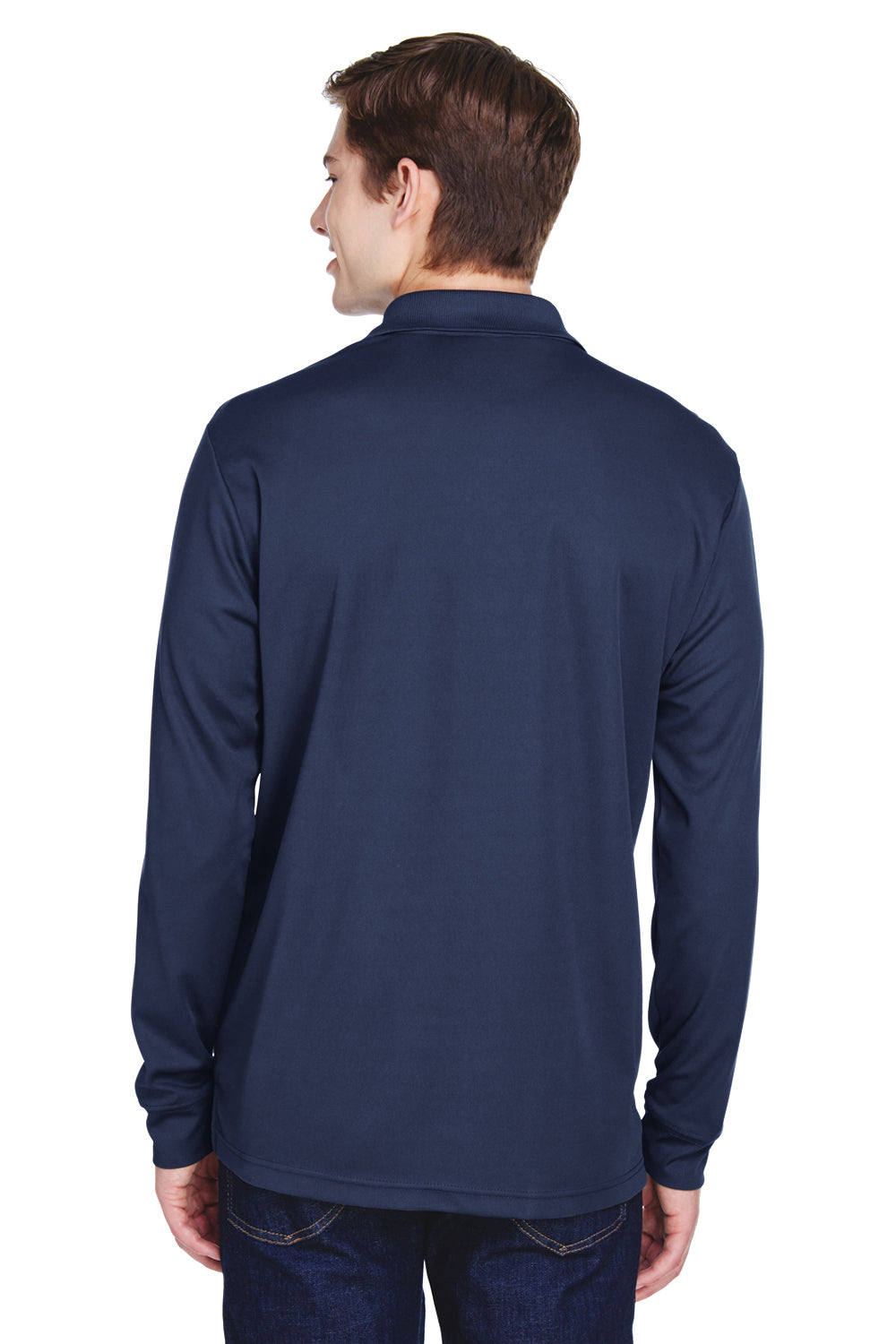 Core 365 88192P Mens Pinnacle Performance Moisture Wicking Long Sleeve Polo Shirt w/ Pocket Classic Navy Blue Model Back