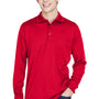 Core 365 Mens Pinnacle Performance Moisture Wicking Long Sleeve Polo Shirt w/ Pocket - Classic Red