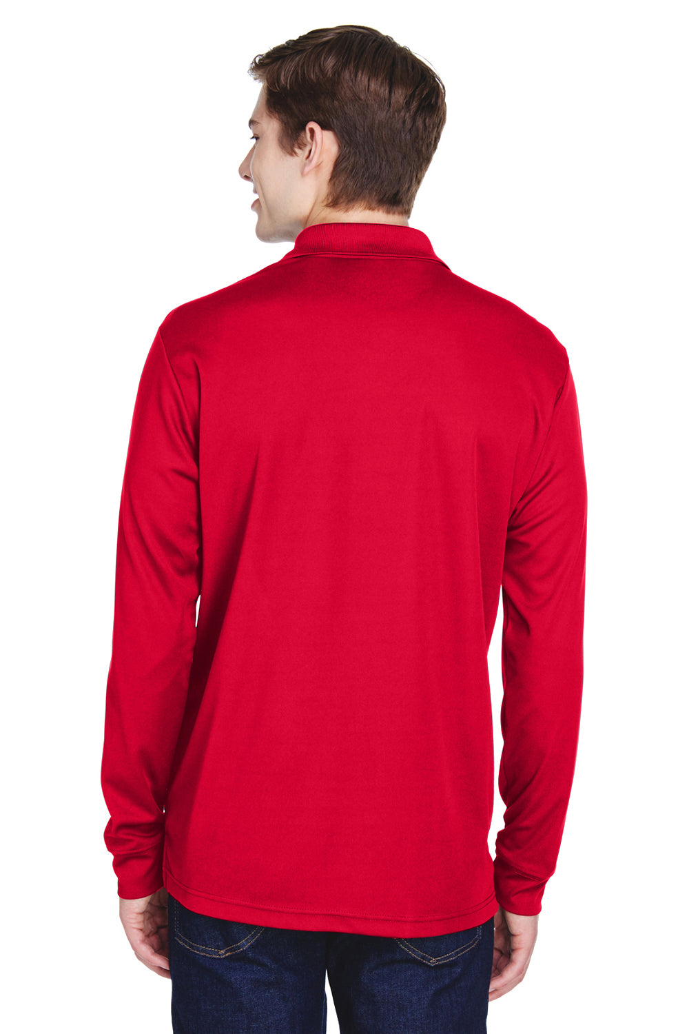 Core 365 88192P Mens Pinnacle Performance Moisture Wicking Long Sleeve Polo Shirt w/ Pocket Classic Red Model Back