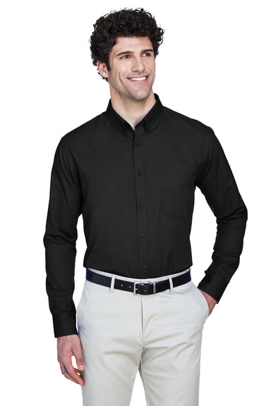 Core 365 88193/88193T Mens Operate UV Protection Long Sleeve Button Down Shirt w/ Pocket Black Model Front