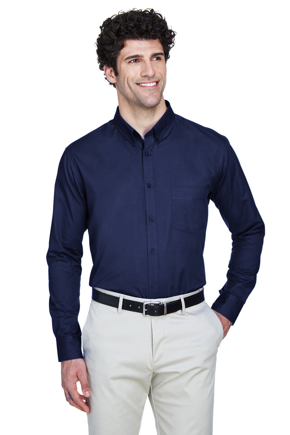 Core 365 88193/88193T Mens Operate UV Protection Long Sleeve Button Down Shirt w/ Pocket Classic Navy Blue Model Front