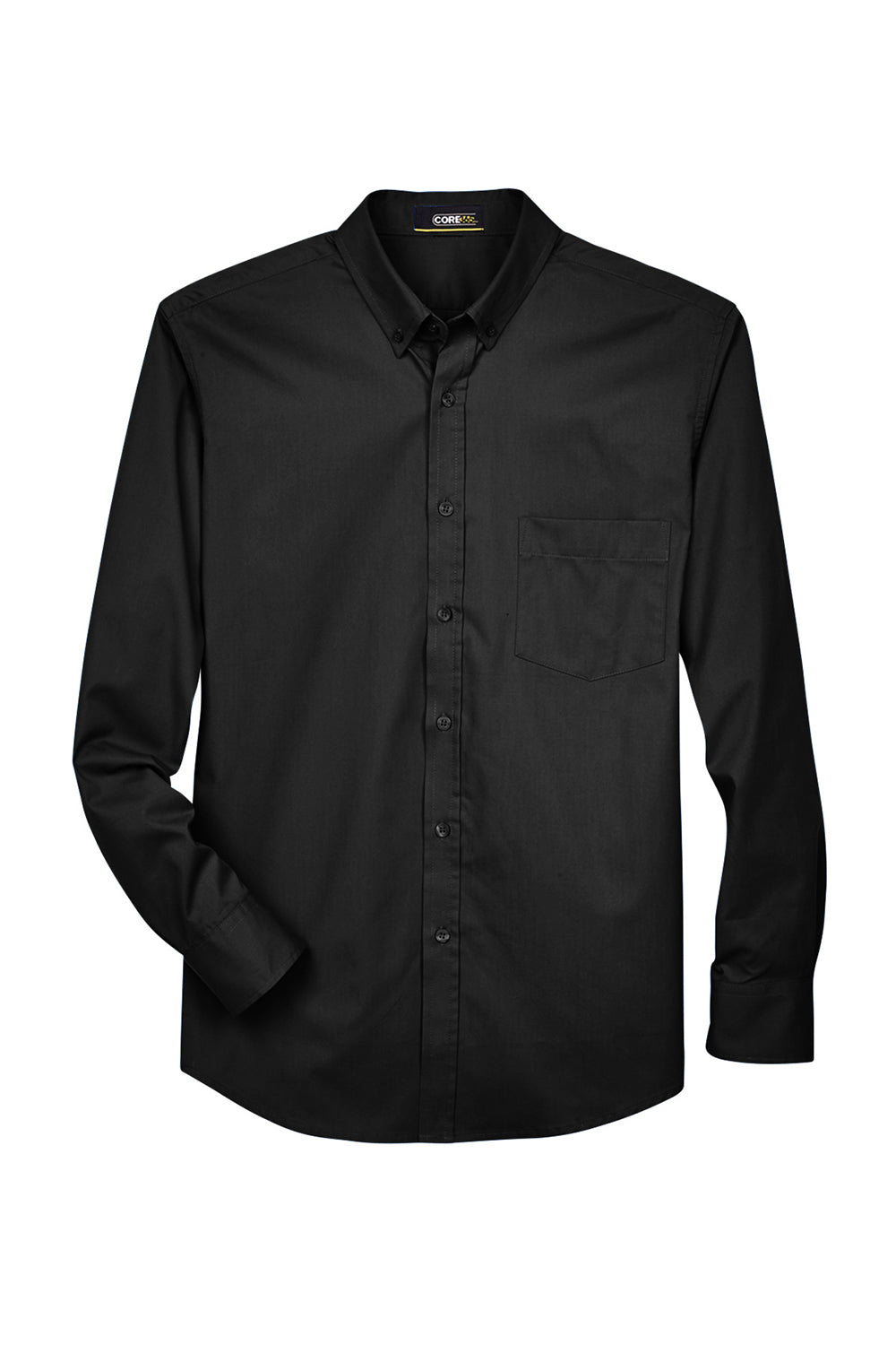 Core 365 88193/88193T Mens Operate UV Protection Long Sleeve Button Down Shirt w/ Pocket Black Flat Front