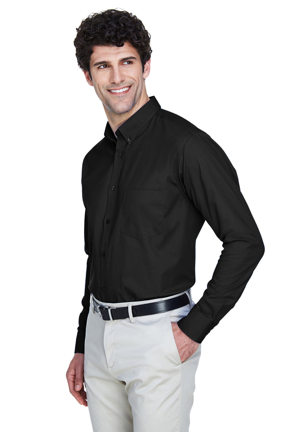 Core 365 88193/88193T Mens Operate UV Protection Long Sleeve Button Down Shirt w/ Pocket Black Model 3q