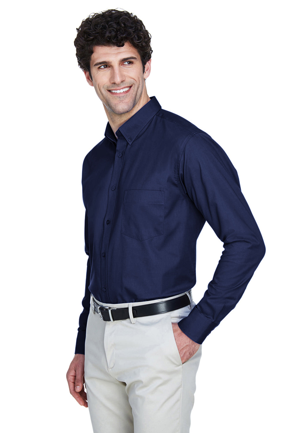 Core 365 88193/88193T Mens Operate UV Protection Long Sleeve Button Down Shirt w/ Pocket Classic Navy Blue Model 3q