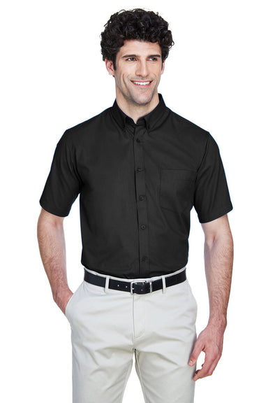 Core 365 88194/88194T Mens Optimum UV Protection Short Sleeve Button Down Shirt w/ Pocket Black Model Front