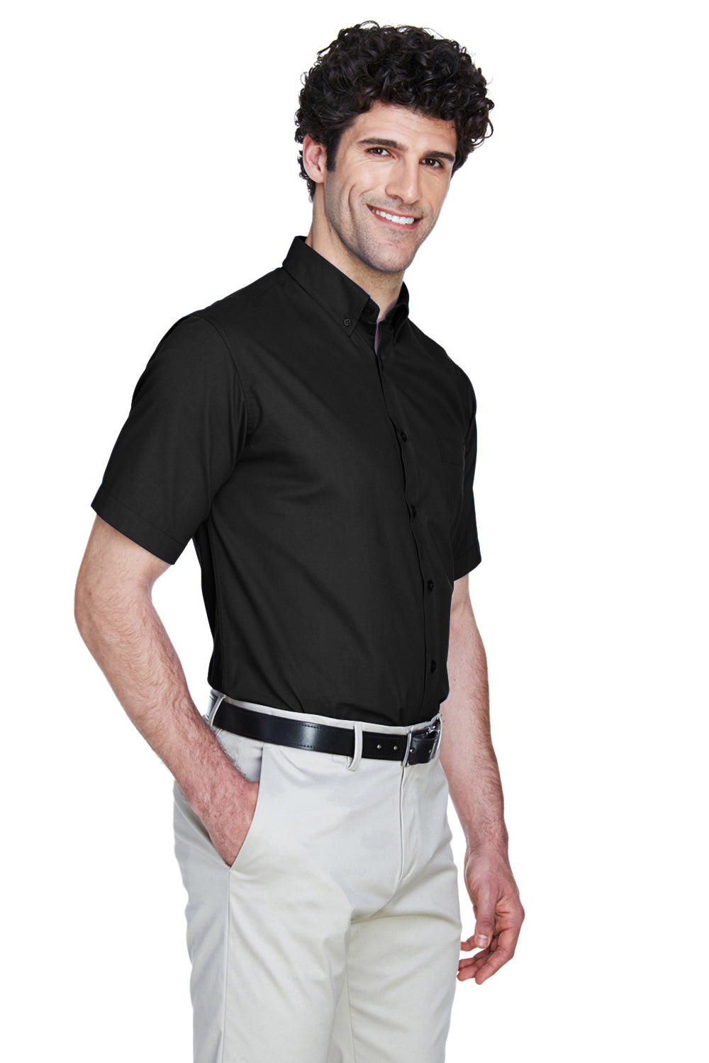 Core 365 88194/88194T Mens Optimum UV Protection Short Sleeve Button Down Shirt w/ Pocket Black Model 3q