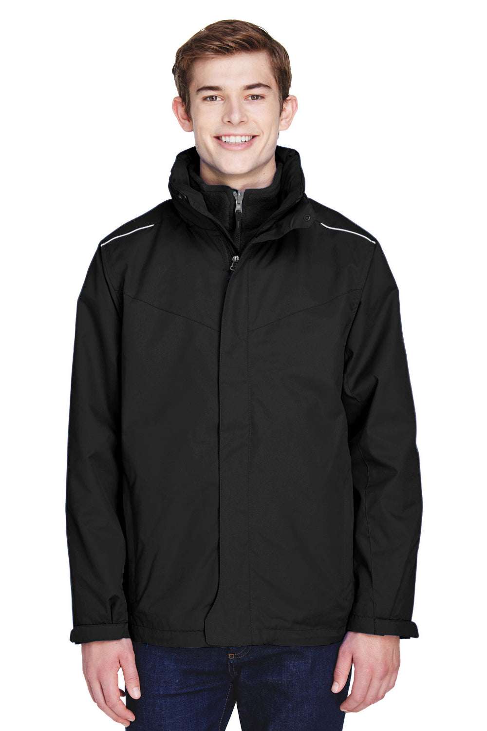 Core 365 88205/88205T Mens Region 3-in-1 Water Resistant Full Zip Hooded Jacket Black Model Front