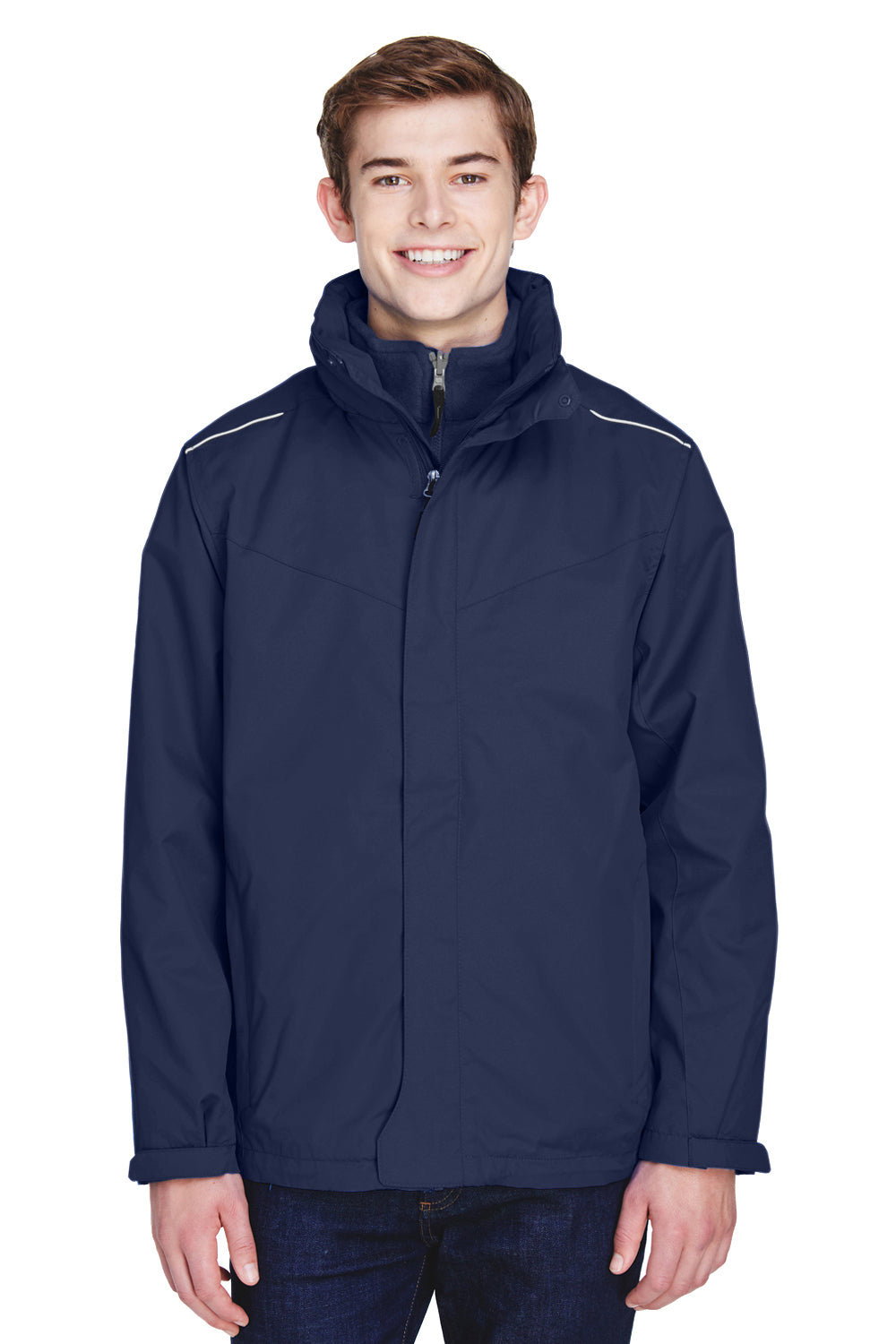 Core 365 88205/88205T Mens Region 3-in-1 Water Resistant Full Zip Hooded Jacket Classic Navy Blue Model Front