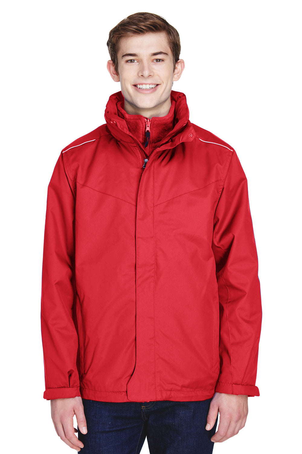 Core 365 88205/88205T Mens Region 3-in-1 Water Resistant Full Zip Hooded Jacket Classic Red Model Front