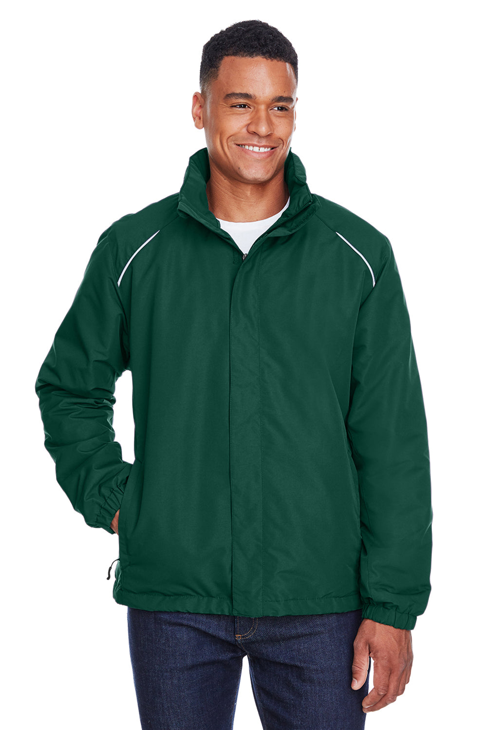 Core 365 88224/88224T Mens Profile Water Resistant Full Zip Hooded Jacket Forest Green Model Front