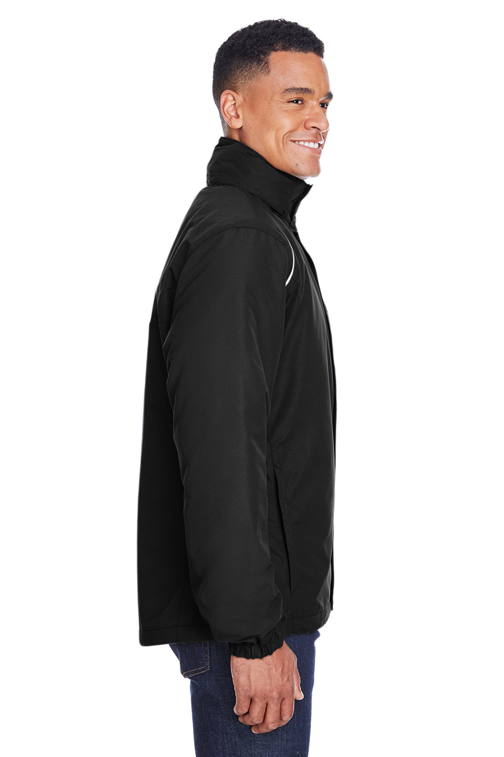 Core 365 88224/88224T Mens Profile Water Resistant Full Zip Hooded Jacket Black Model Side