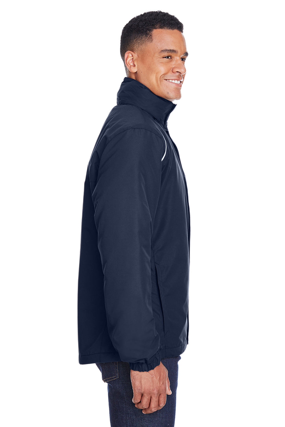 Core 365 88224/88224T Mens Profile Water Resistant Full Zip Hooded Jacket Classic Navy Blue Model Side