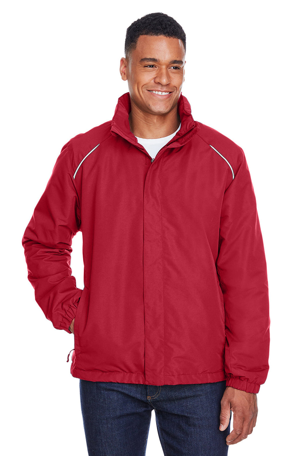 Core 365 88224/88224T Mens Profile Water Resistant Full Zip Hooded Jacket Classic Red Model Front