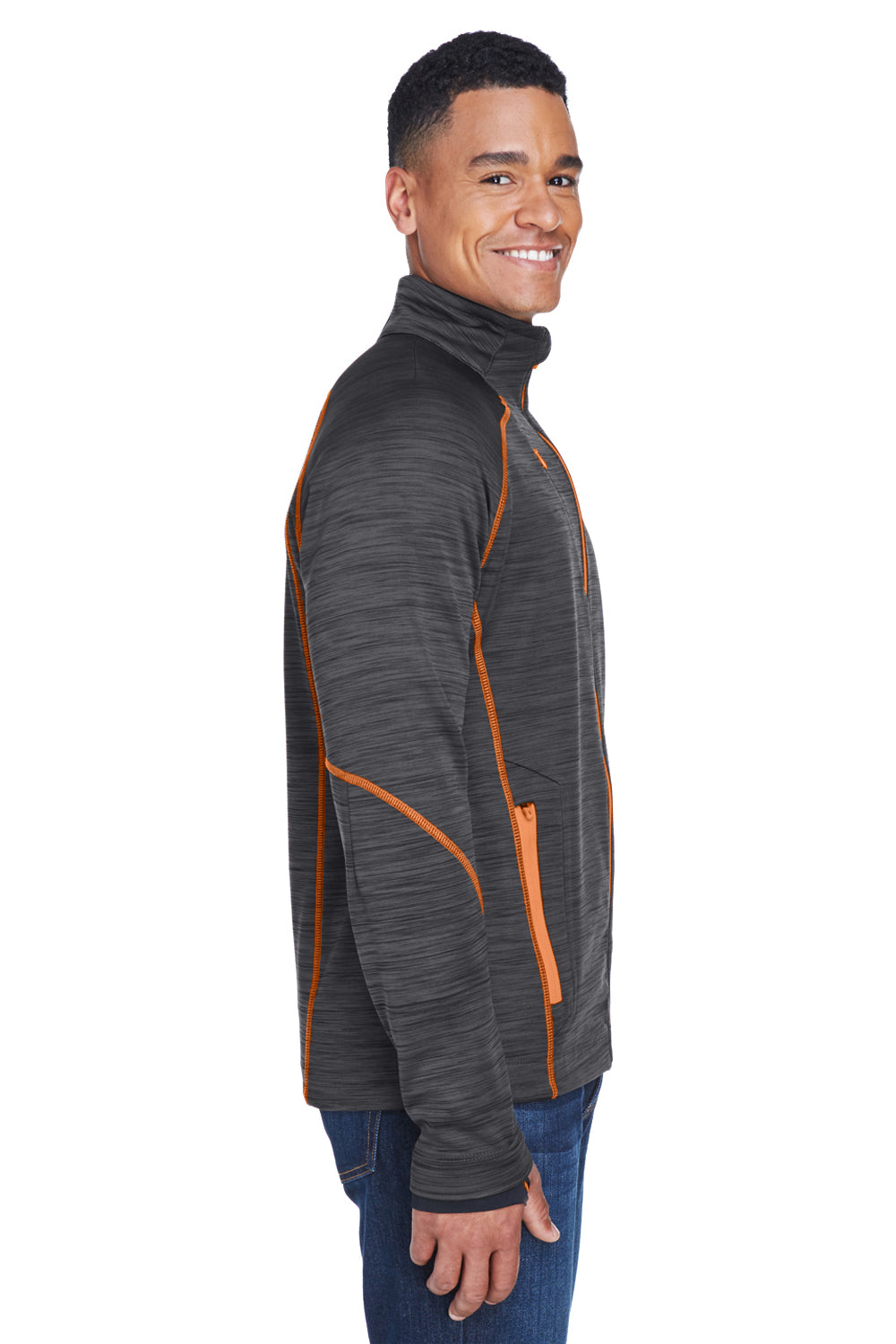 North End 88697 Mens Sport Red Flux Full Zip Jacket Carbon Grey/Orange Soda Model Side