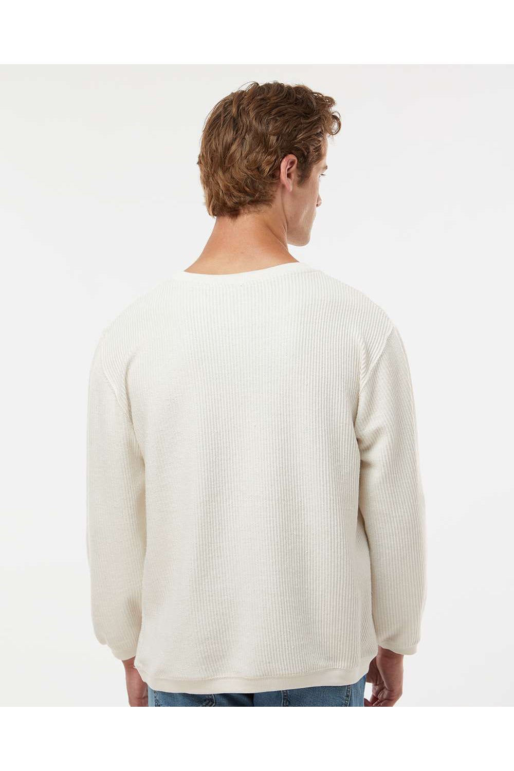 MV Sport 19179 Mens Corded Crewneck Sweatshirt Ivory Model Back