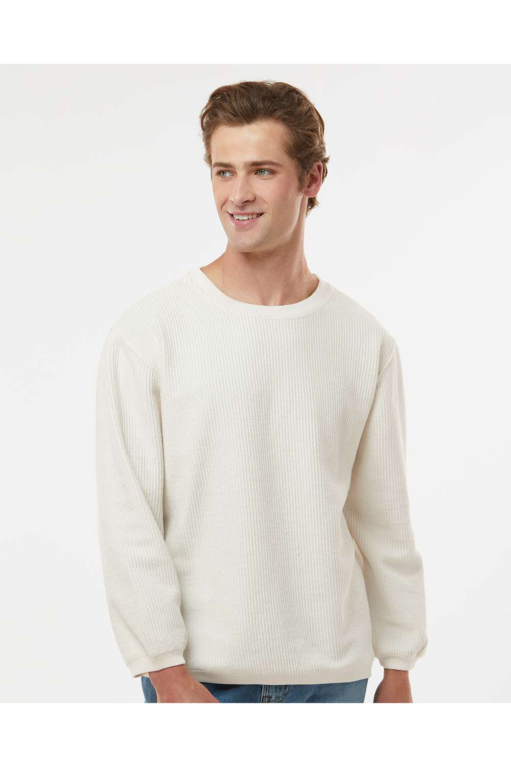 MV Sport 19179 Mens Corded Crewneck Sweatshirt Ivory Model Front