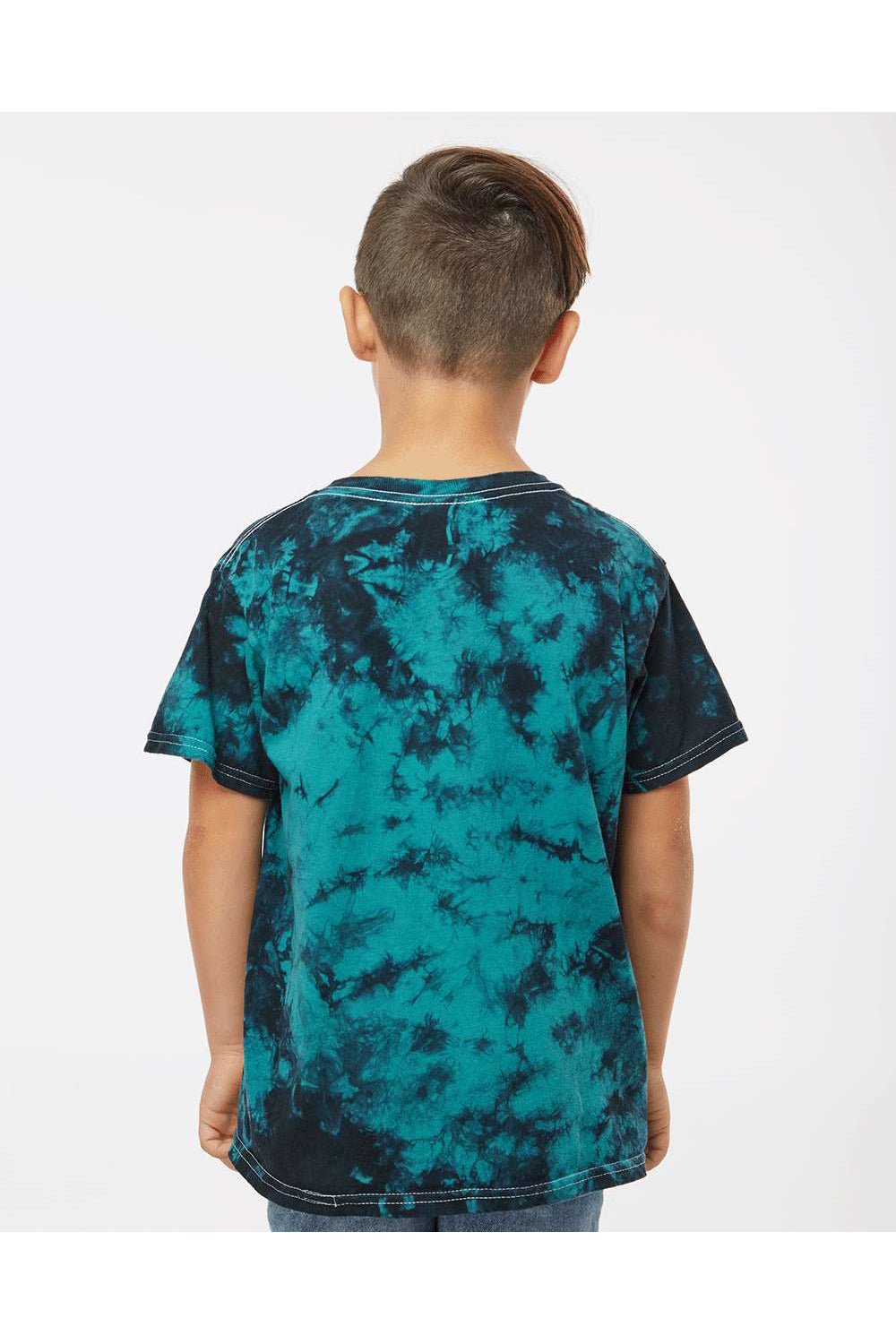 Dyenomite 20BCR Youth Crystal Tie Dyed Short Sleeve Crewneck T-Shirt Black/Teal Model Back